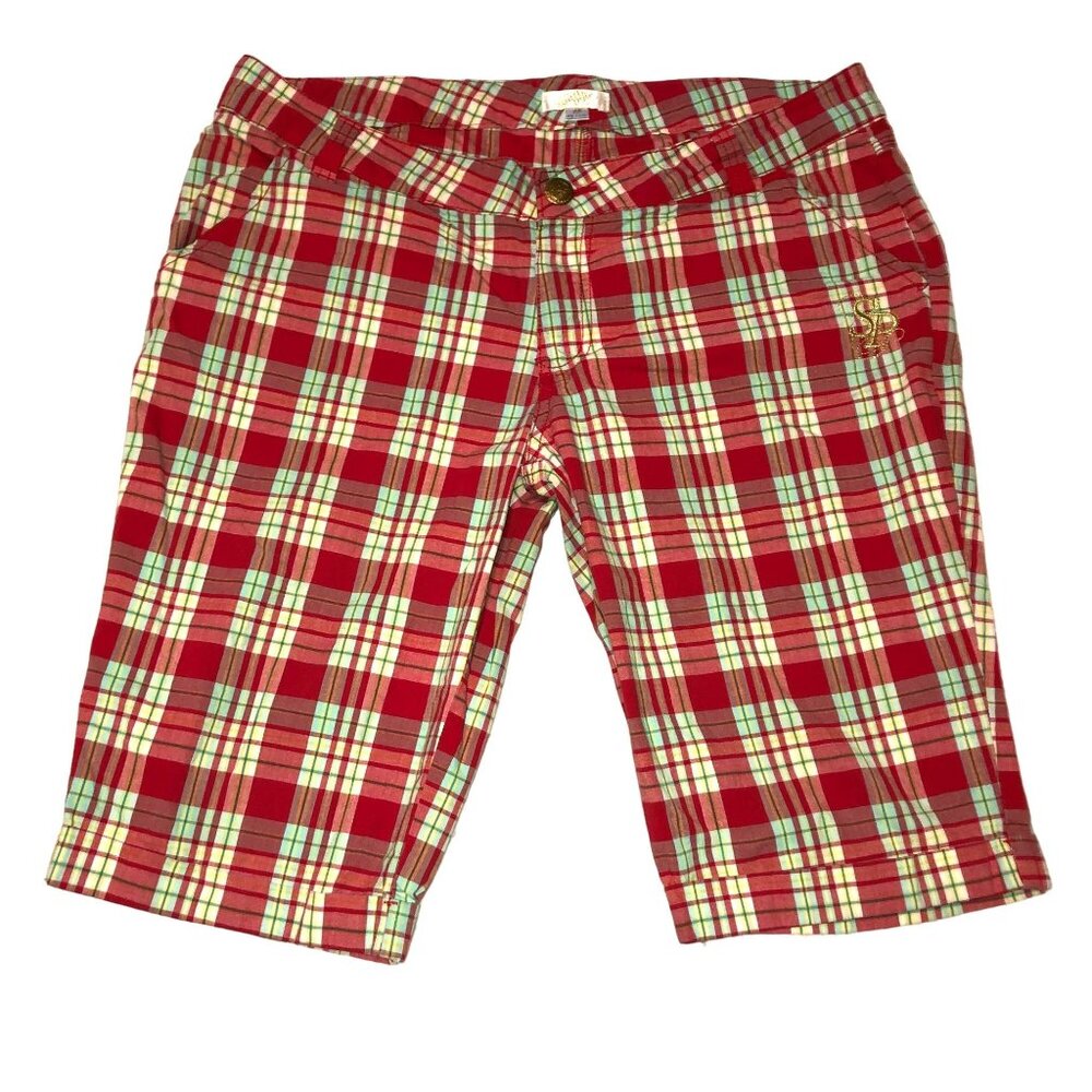 Y2K Southpole Bermuda Shorts Sz 15 Red White Plaid Summer Embroidered Logo Women
